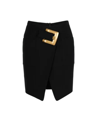 Short grain de poudre skirt with belt