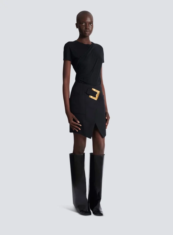 Short grain de poudre skirt with belt Short grain de poudre skirt with belt