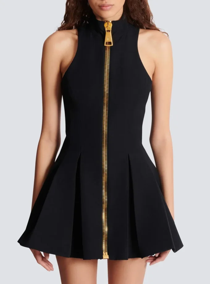 Short halterneck dress in grain de poudre wool Short halterneck dress in grain de poudre wool