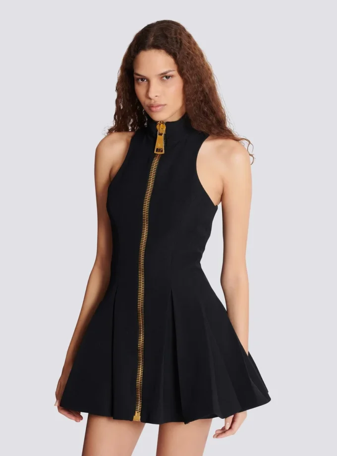 Short halterneck dress in grain de poudre wool Short halterneck dress in grain de poudre wool