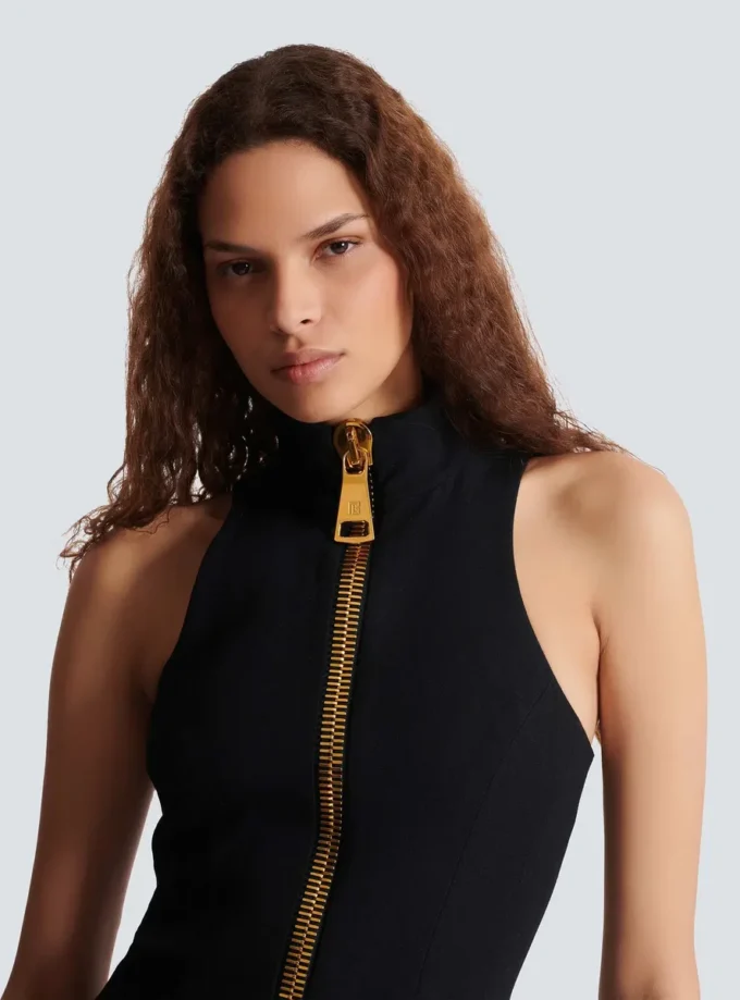 Short halterneck dress in grain de poudre wool Short halterneck dress in grain de poudre wool