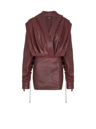Short hooded dress in washed lambskin