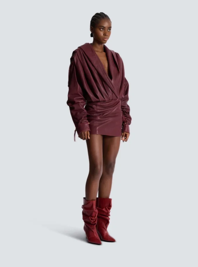 Short hooded dress in washed lambskin Short hooded dress in washed lambskin
