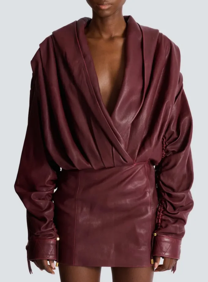 Short hooded dress in washed lambskin Short hooded dress in washed lambskin
