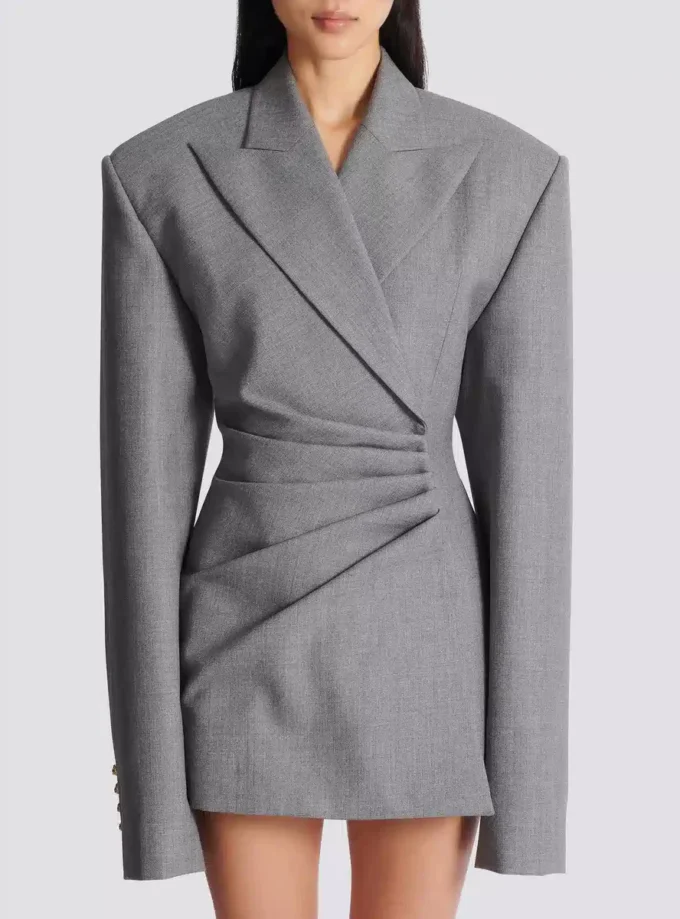 Short jacket dress in draped wool Short jacket dress in draped wool