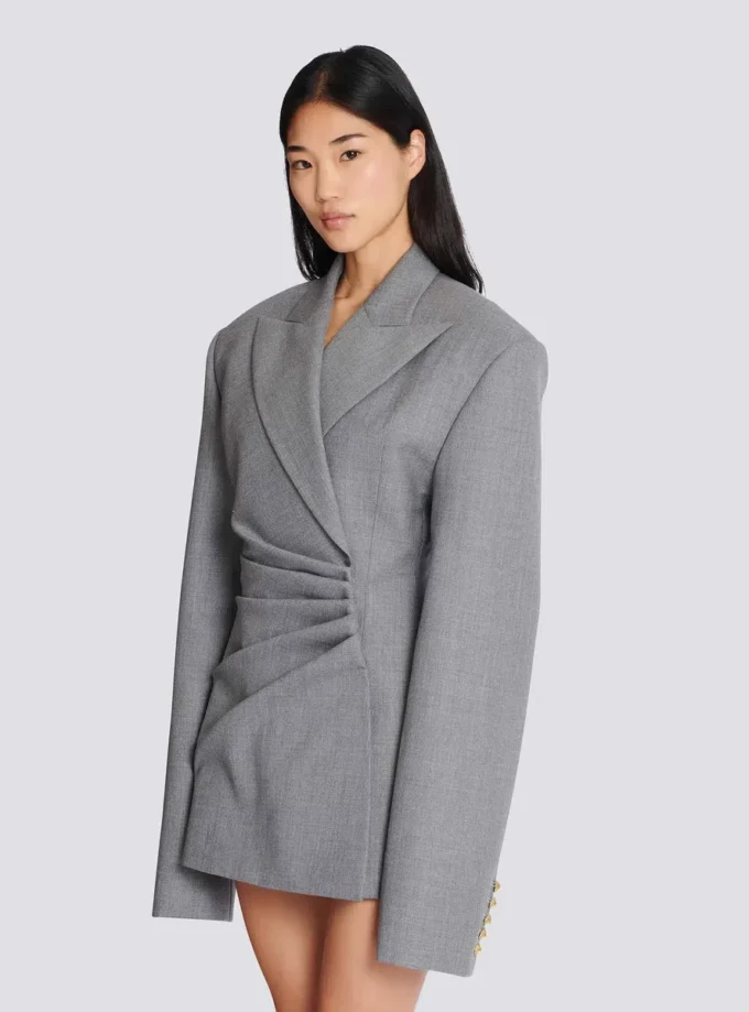 Short jacket dress in draped wool Short jacket dress in draped wool