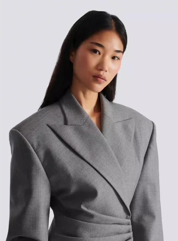 Short jacket dress in draped wool Short jacket dress in draped wool