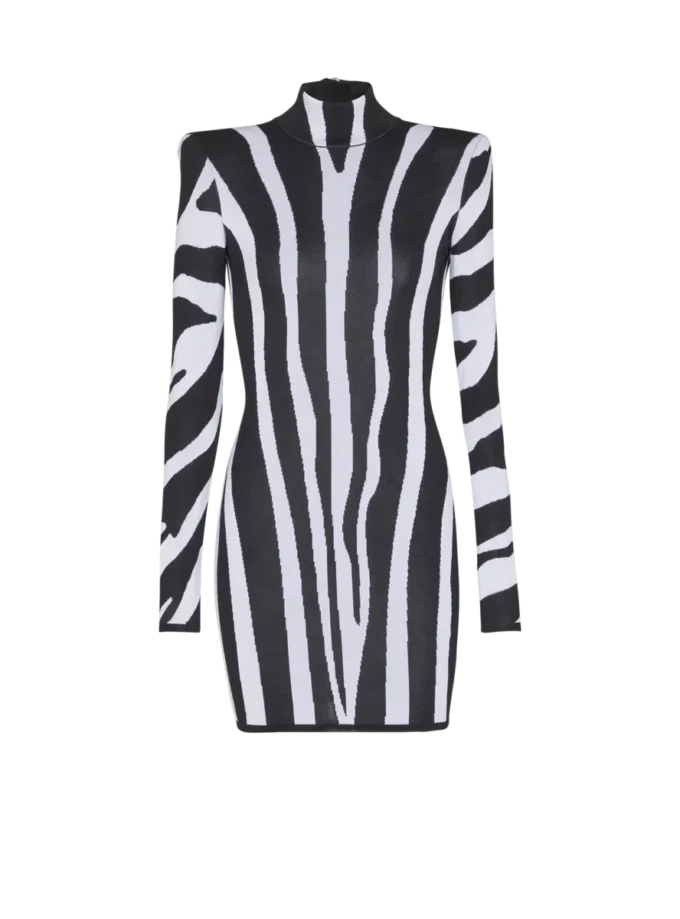 Short knit dress with zebra intarsia Short knit dress with zebra intarsia