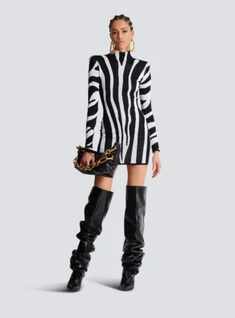 Short knit dress with zebra intarsia