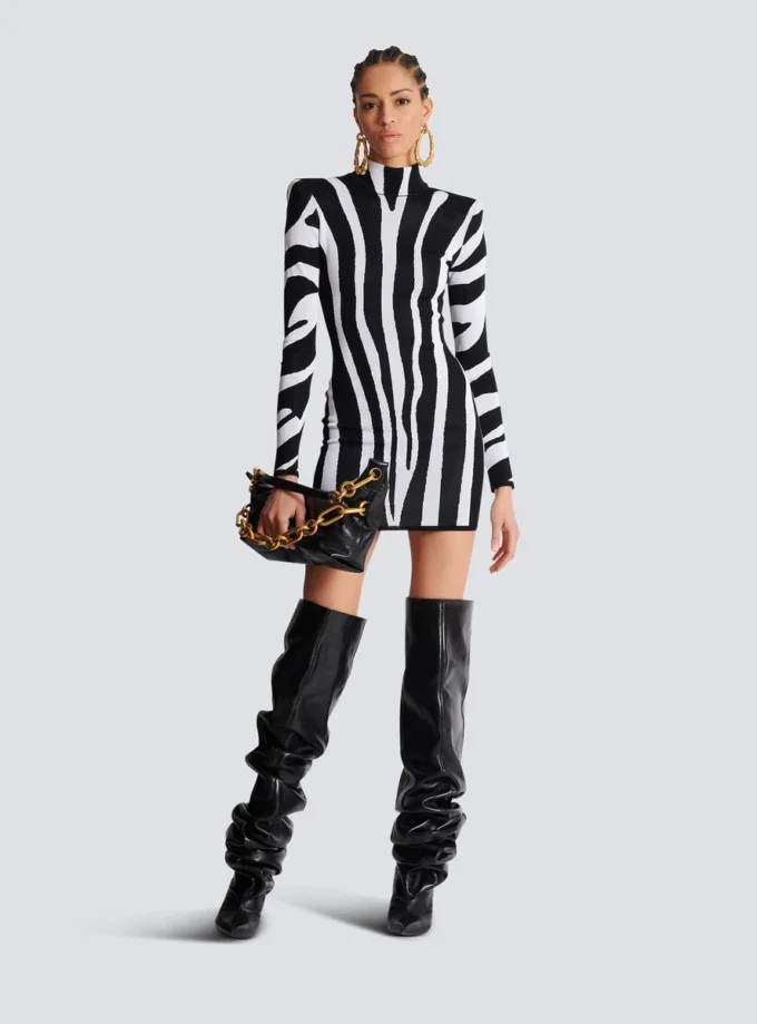 Short knit dress with zebra intarsia Short knit dress with zebra intarsia