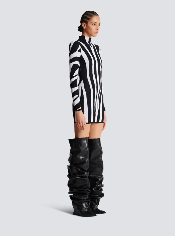 Short knit dress with zebra intarsia Short knit dress with zebra intarsia