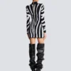 Short knit dress with zebra intarsia Short knit dress with zebra intarsia