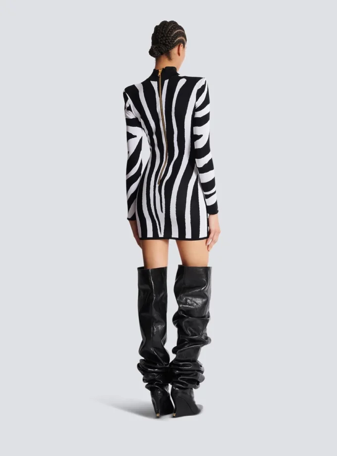 Short knit dress with zebra intarsia Short knit dress with zebra intarsia