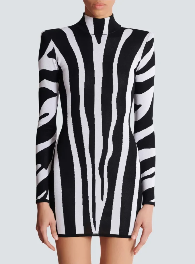 Short knit dress with zebra intarsia Short knit dress with zebra intarsia