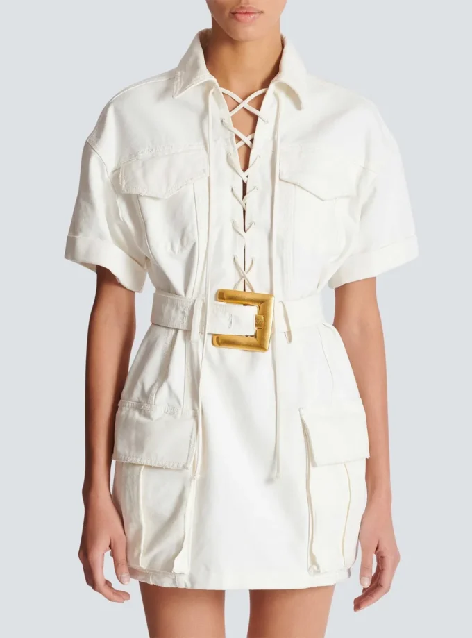 Short lace-up canvas dress Short lace-up canvas dress