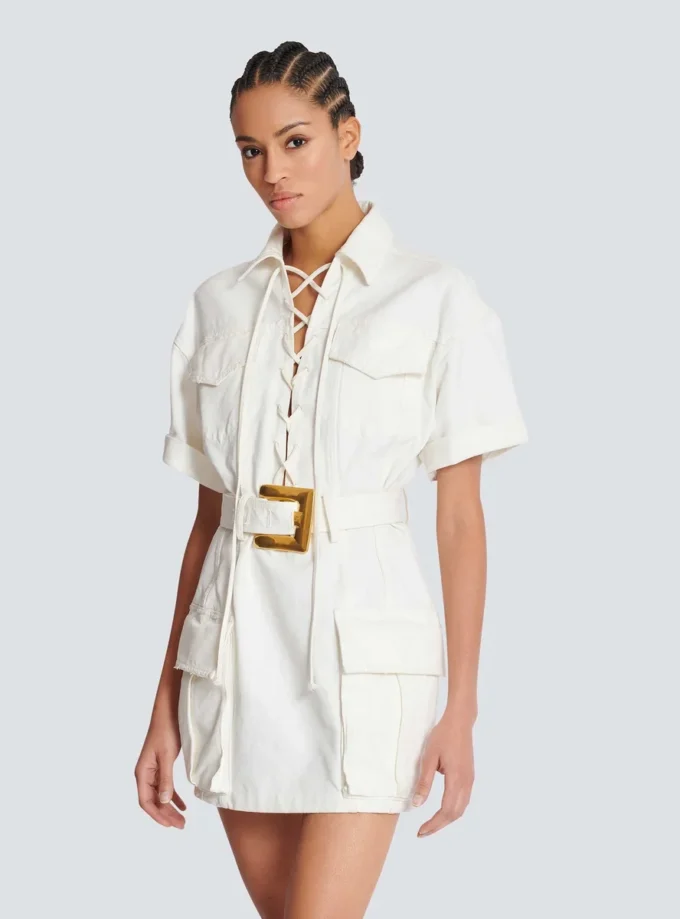 Short lace-up canvas dress Short lace-up canvas dress