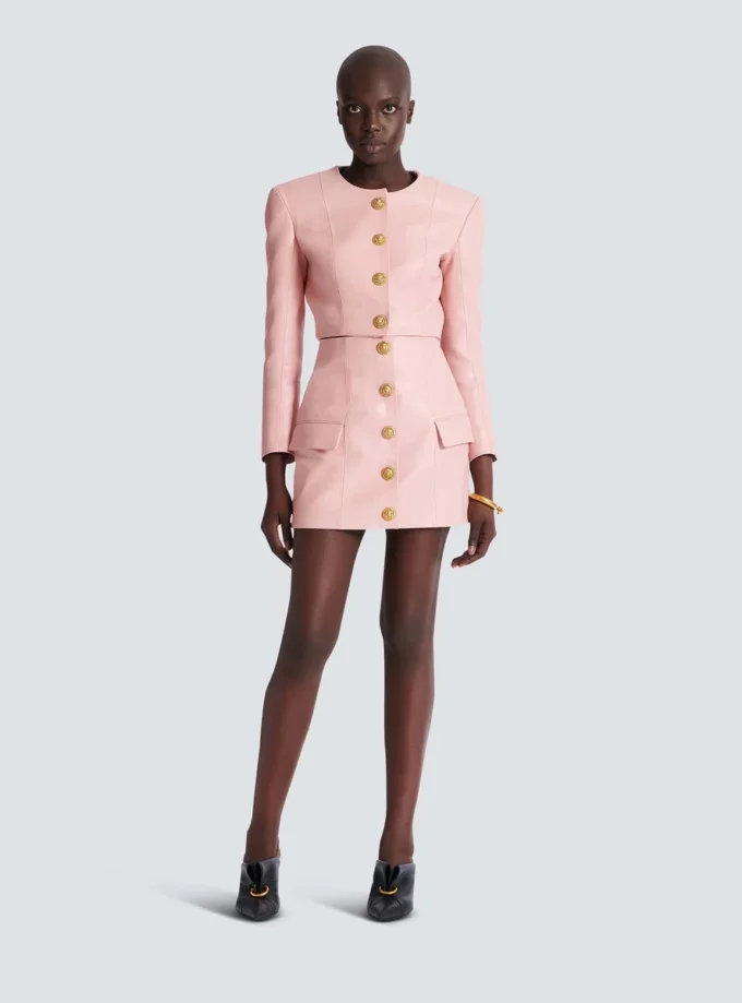Short lambskin skirt with buttons Short lambskin skirt with buttons