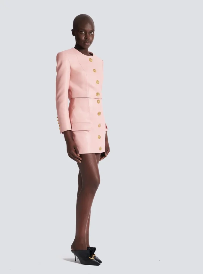 Short lambskin skirt with buttons Short lambskin skirt with buttons