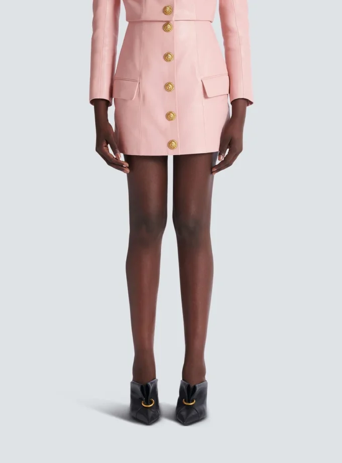 Short lambskin skirt with buttons Short lambskin skirt with buttons