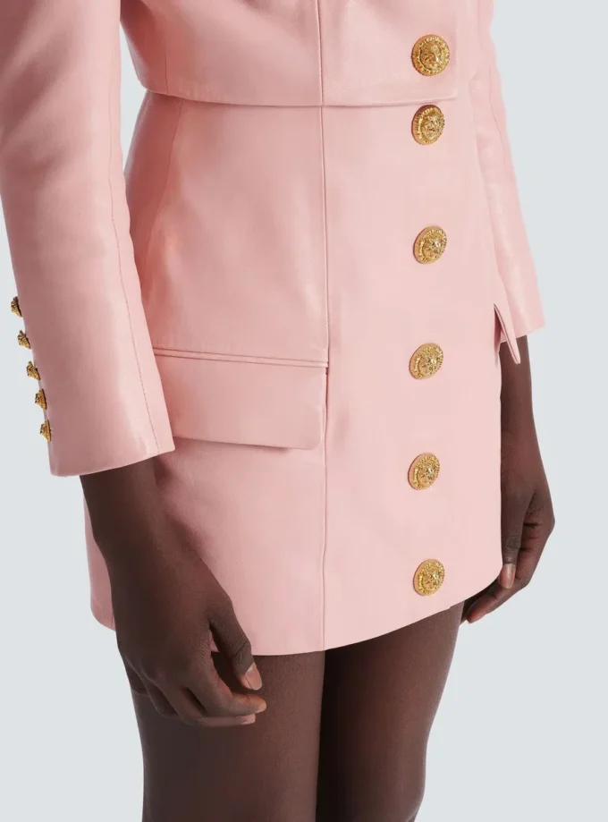 Short lambskin skirt with buttons Short lambskin skirt with buttons