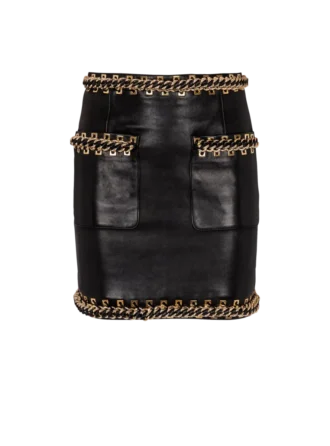 Short lambskin skirt with chains