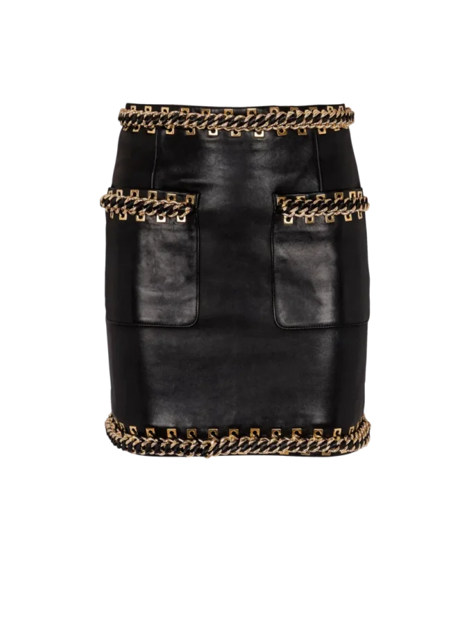 Short lambskin skirt with chains Short lambskin skirt with chains