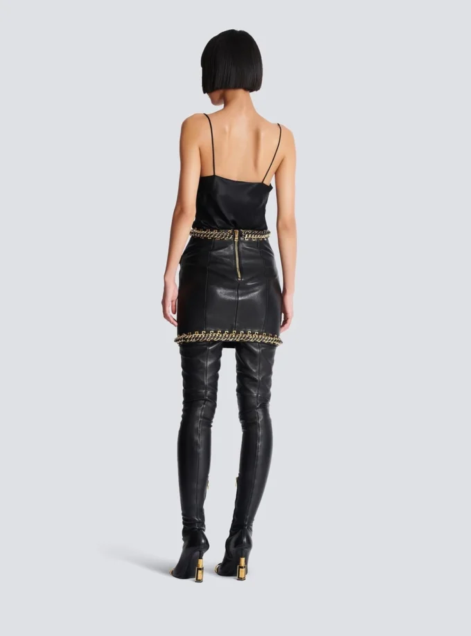 Short lambskin skirt with chains Short lambskin skirt with chains