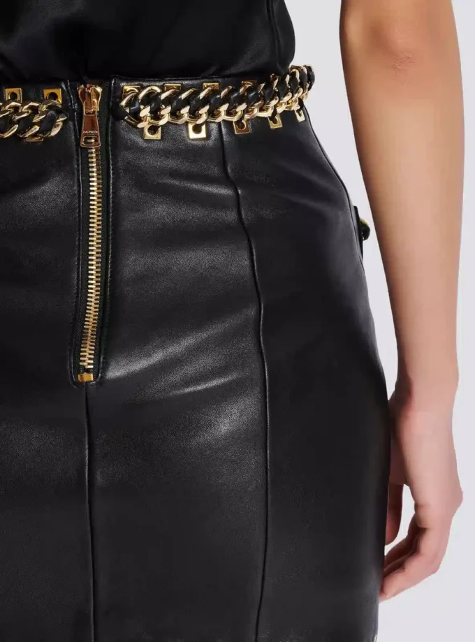 Short lambskin skirt with chains Short lambskin skirt with chains