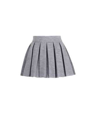 Short pleated cotton knit skirt