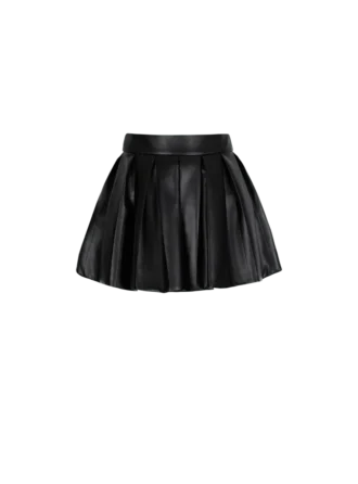 Short pleated faux leather skirt