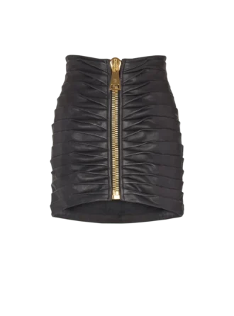 Short pleated lambskin skirt