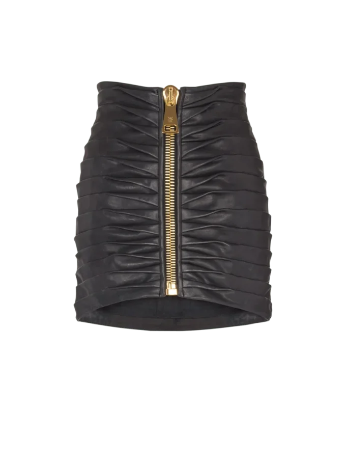 Short pleated lambskin skirt