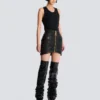 Short pleated lambskin skirt
