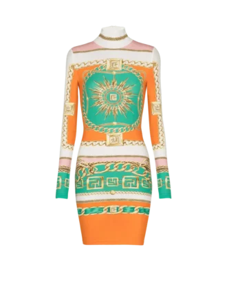 Short printed bodycon dress with Balmain Foulard pattern