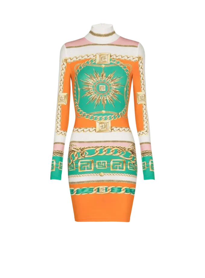 Short printed bodycon dress with Balmain Foulard pattern Short printed bodycon dress with Balmain Foulard pattern