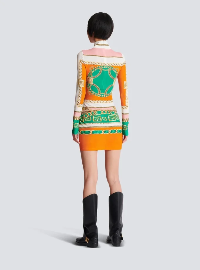 Short printed bodycon dress with Balmain Foulard pattern Short printed bodycon dress with Balmain Foulard pattern