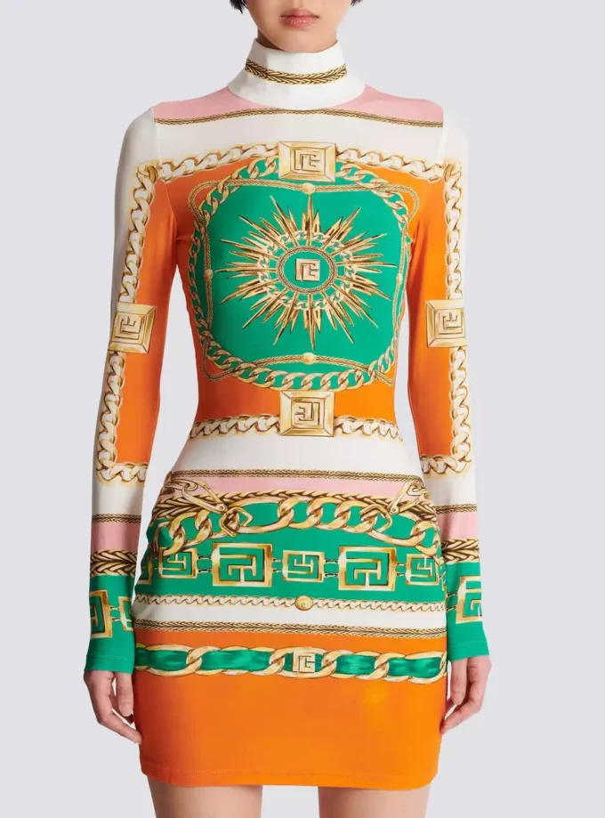 Short printed bodycon dress with Balmain Foulard pattern Short printed bodycon dress with Balmain Foulard pattern