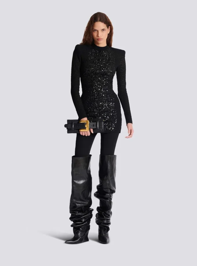 Short sequin dress in crocodile knit Short sequin dress in crocodile knit