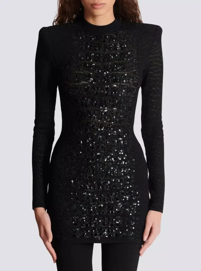 Short sequin dress in crocodile knit Short sequin dress in crocodile knit