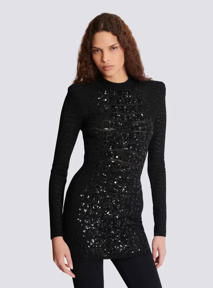 Short sequin dress in crocodile knit Short sequin dress in crocodile knit