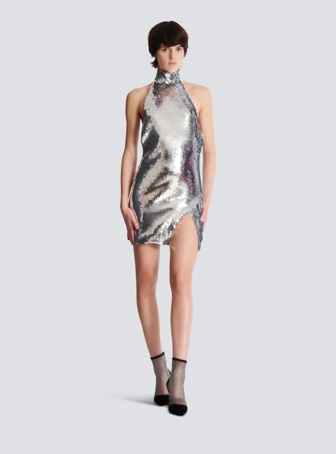 Short sequinned halterneck dress