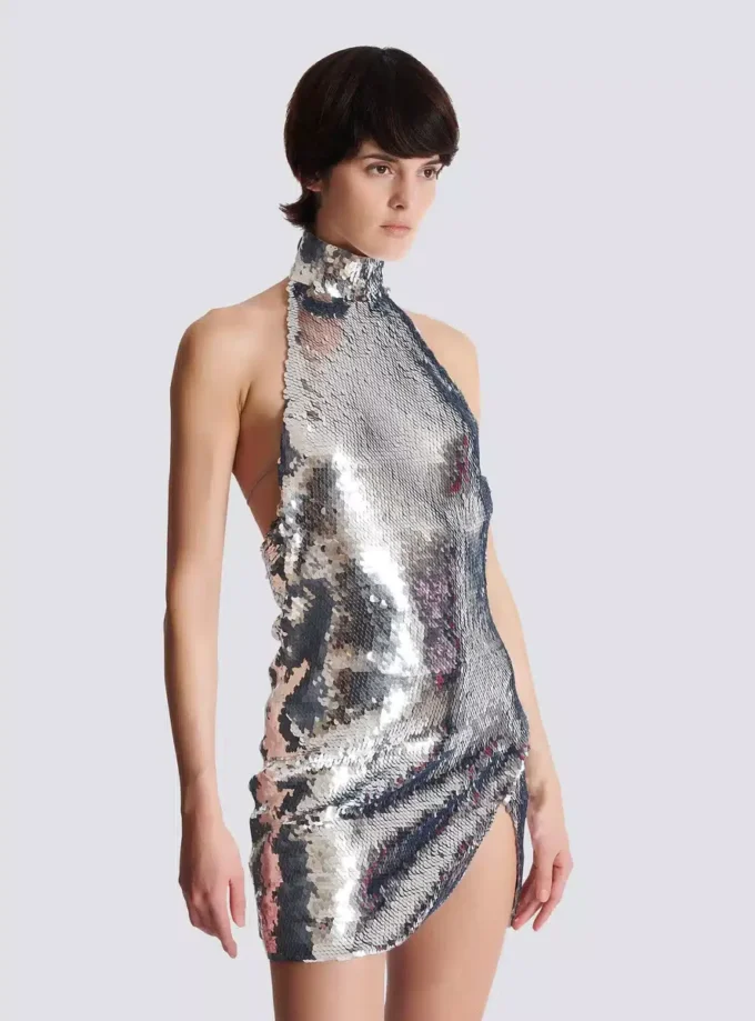 Short sequinned halterneck dress
