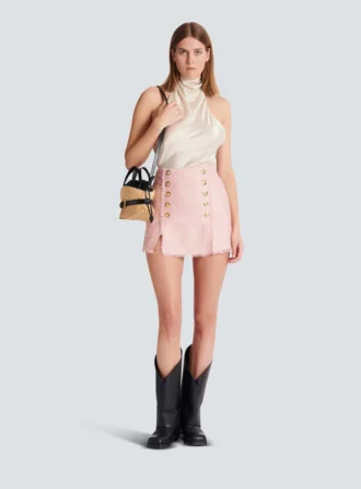 Short sequinned tweed skirt
