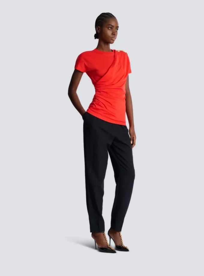 Short-sleeved draped jersey T-shirt