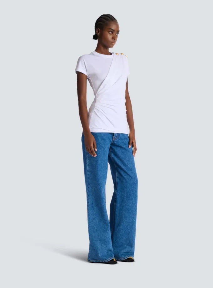 Short-sleeved draped jersey T-shirt