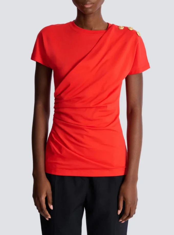 Short-sleeved draped jersey T-shirt