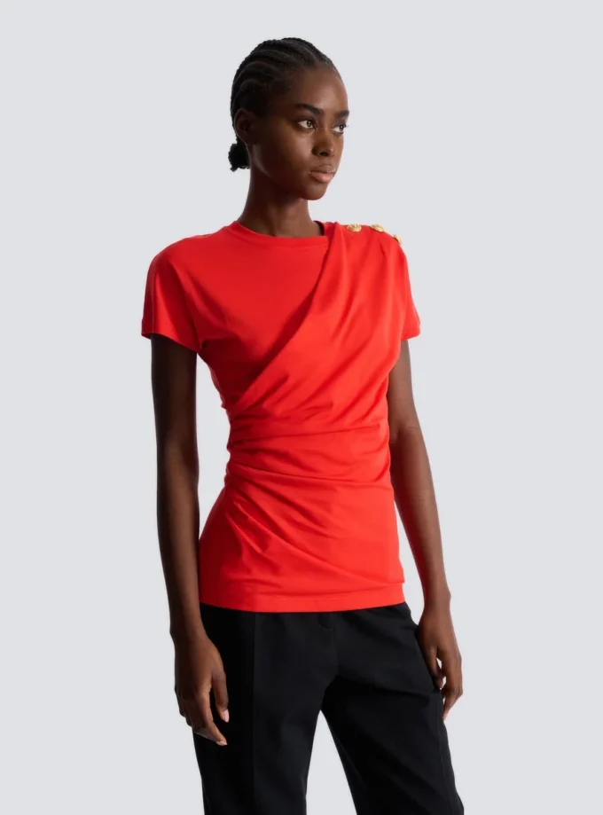 Short-sleeved draped jersey T-shirt