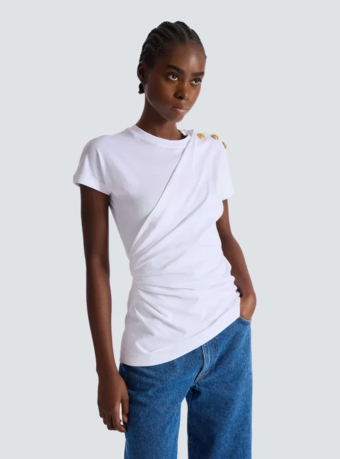 Short-sleeved draped jersey T-shirt