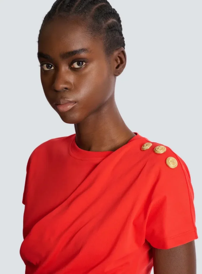 Short-sleeved draped jersey T-shirt