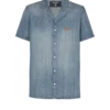 Short-sleeved pyjama shirt in faded denim